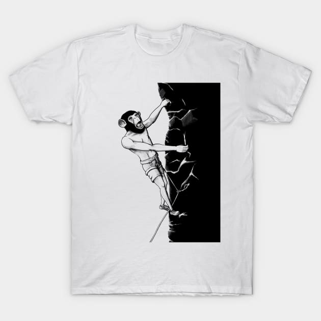 Monkey man climbing the wall T-Shirt by motylanoga